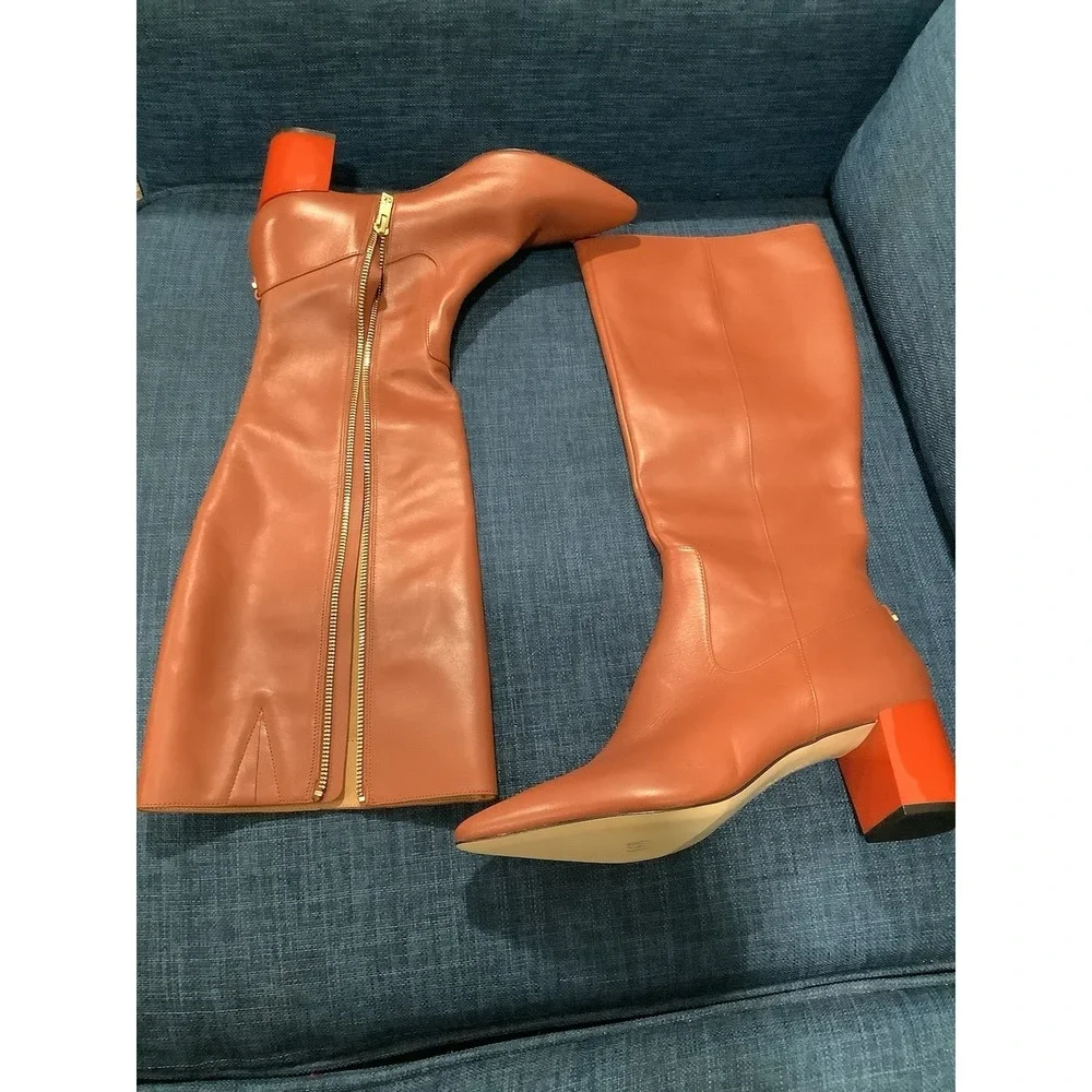 Calvin Klein Beautiful Knee High  Boots Leather US 8.5 Brown Gold